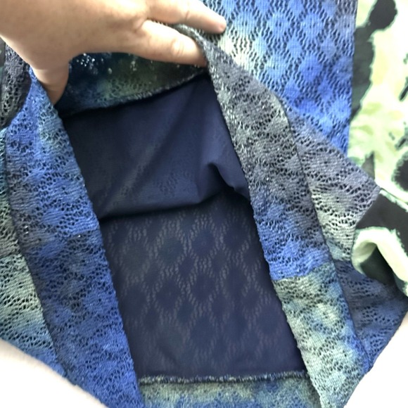 Alberto Makali Blouse Top S Small Chiffon Crochet Sequin Blue Green Art - Picture 11 of 11